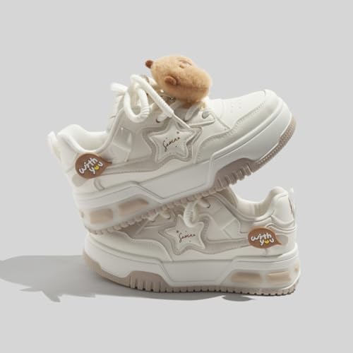 ZQW Women's Star Shoes Kawaii Cute Capybara White Leather Chunky Sneakers Casual Walking Sports Aesthetic Platform Shoes3