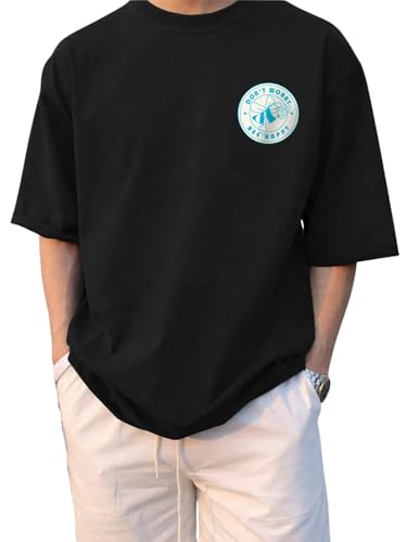 Image of Cotton Blend Oversized Loose Fit Drop Shoulder Graphic Printed Men's Half Sleeve T-Shirt (Sizes: S to 2XL)