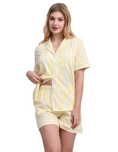 Image of NAP BOUND 100% Cotton Pajamas for Women Sets 2 Pieces Pjs Button short sleeves with Pockets Soft Sleepwear Loungewear XS-XXL
