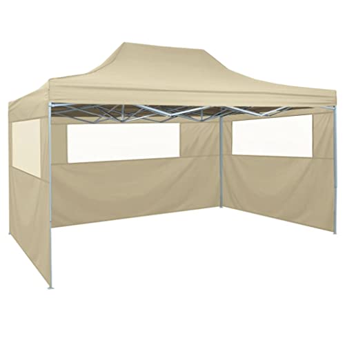 HOMIUSE Faltzelt 3x4,5 m Creme Pavillon Grillpavillon Verkaufsstand Faltpavillon Gartenpavillon Gartenlaube Party Zelt Groß Faltzelt Pavillion Klappbar Pavillon Faltbar mit 3 Wänden