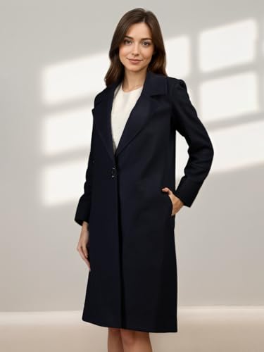 Image of CHKOKKO Women Chic Winter Coat Single Breasted | Knee Length Design with Buttoned Closure and Practical Front Side Pockets for Stylish and Comfortable Wear