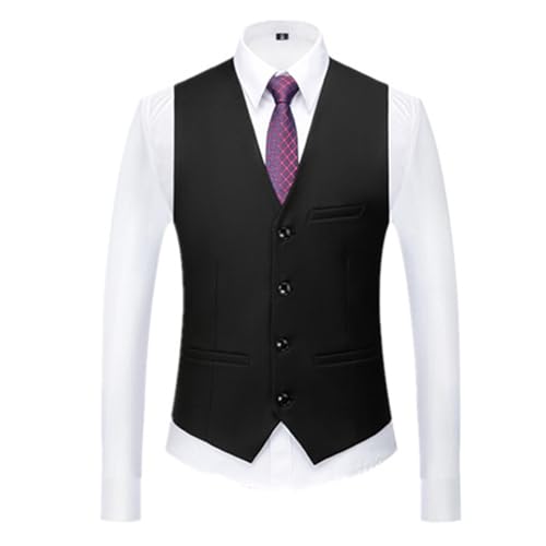 JFNKLFG Chaleco de traje Formal Color puro for hombre, fiesta Social negocios, vestido novio boda, chaleco for, Top ajustado Para bodas, negocios y fiestas(Black,XXXS)