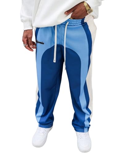 ZAFUL Men's Baggy Sweatpants Drawstring Straight Leg Workout Joggers Colorblock Casual Loose Lounge Pants