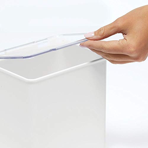 mDesign Plastic Stackable Box Household Storage Container with Attached Hinged Lid - Organizer for Entryway, Closet, Kitchen, Bathroom, Garage Kid's Room, Craft Room - White/Clear