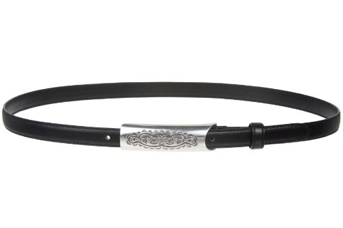 Womens Embossed Rectangular Skinny Stitch Leather Belt