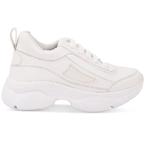 Image of SUKART White Womens Laceup Sneakers