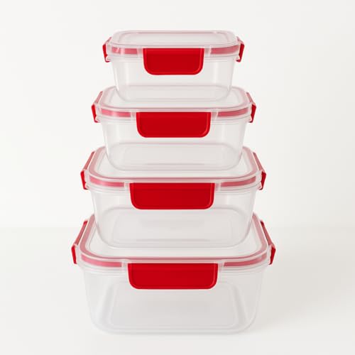 Vios Store 4’lü Kilitli Saklama Kabı Seti – Sızdırmaz Kapaklı, Farklı Boy ve Renklerde, BPA İçermez, Plastik Gıda Saklama Kutusu (2150 ml- 1300 ml - 700 ml - 300 ml) (Kırmızı)