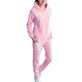 セットアップ スウェット 上下セット ルームウェア 部屋着 スポーツ カジュアル レディース フード 付き ジャージ パンツ 3カラー トップス PANTS ボトム ボトムス 韓国 風 ファッション アウトドア パーカー シンプル 無地 大きい 大きめ ゆったり 春 夏 秋 冬 黒 灰 色 ピンク ブラック グレー トレーナー プルオーバー 長袖 上下 セット アップ (M, ピンク)