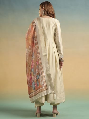 Image of SHOPPING QUEEN Women's Silk Embroidered Kurta Set with Dupatta