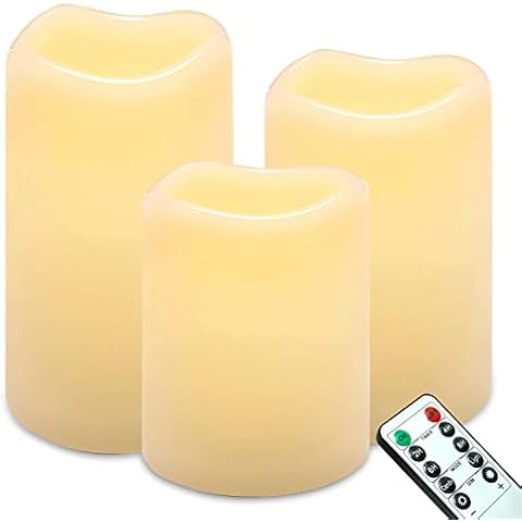 Outdoor Candles with Timer, IP44 Waterproof Bright Flickering Battery Operated Flameless LED Pillar Candle with Remote for Lantern Patio Garden Home Decor Party Wedding Decoration,3 Pack(4" H x 3"D) Cover
