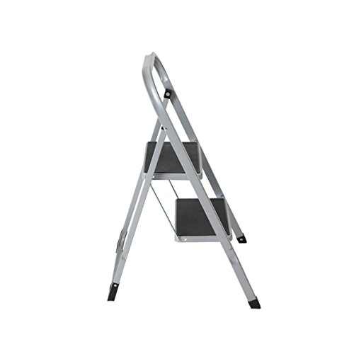Trittleiter 2 Stufen Leiter Klapptritt Klappleiter Klapptreppe Tritt Haushaltstritt Stehleiter Sprossenleiter klappbar faltbar bis 150 kg (2 Stufen, Silber/schwarz)