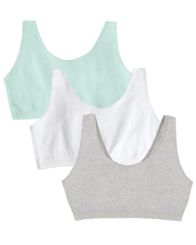Fruit of the Loom womens Built Up Tank Style Sports Bra, Mint Chip/White/Grey Heather - 3 Pack, 36 US