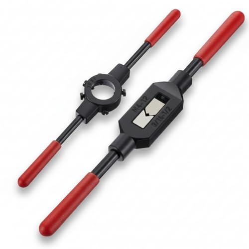 Leriton 2 Pcs Adjustable Tap Wrench Handle M4-m12, Round Die Stock