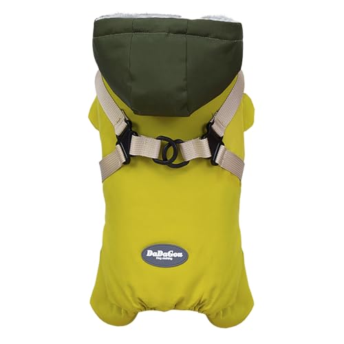 Izefia Hundemantel Haustierbekleidung Overall Winddicht Kaltes Wetter Mäntel 4 Beine Jacke Geschirr Brustgurt Warm Winter Dicke Kleidung Wasserdicht Schneedicht Baumwollmantel für Kleine Hund Katze