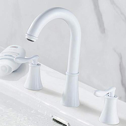 Robinet lavabo 3 trous pivotant en laiton avec double poignée eau chaude et froide - 3
