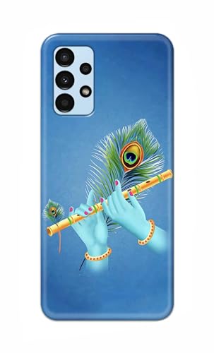 Image of Plastic Printfidaa Printed Hard Back Cover Case For Samsung Galaxy A13 4G Back Cover (Flute In Krishna Hands) -112, Blue