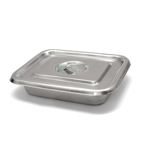 Image of IS IndoSurgicals Stainless Steel Instrument Tray with Cover, Deluxe Quality (1, 8 inchX6 inchX2 inch)