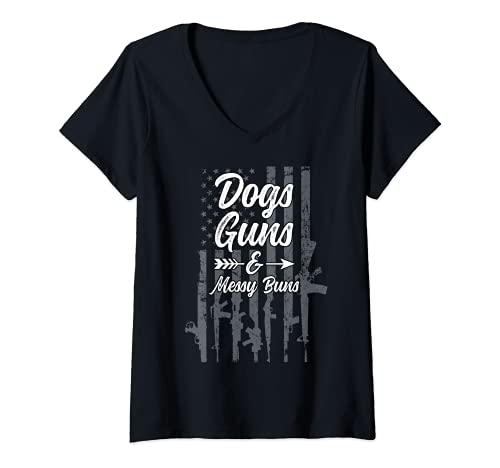 Damen Hundepistolen & Unordnung Dutts – Damen Pro Gun Dog Lover USA Flagge T-Shirt mit V-Ausschnitt