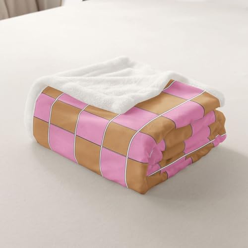 Image of Erosebridal Gaming Plaid Fuzzy Plush Throw Geometric Checkered Fleece Blanket Pink Brown Sherpa Blanket for Kids Boys Girls,Cute Checkerboard Decor for Bed Couch Queen 90 inchx90 inch