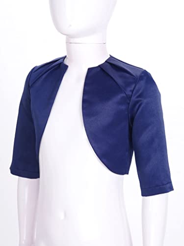 Kids Girls Solid Color Satin Cardigan 3/4 Sleeve Open Front Wedding Birthday Party Cape4