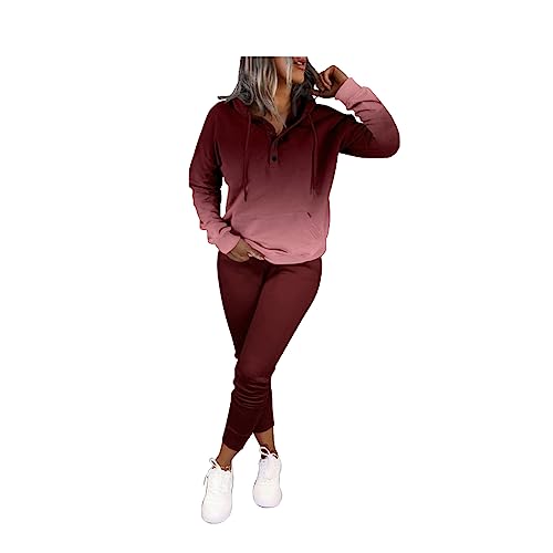 Nimsruc Two Piece Outfits For Women Jogging Suits Casual Sweatsuits Jogger Tracksuits Long Sleeve Hoodie Matching Sets Gradient Red L