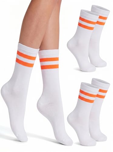 Syhood 2 Pairs Crew Socks Casual Cotton Breathable Socks for Women Retro Athletic Unisex (White Orange)