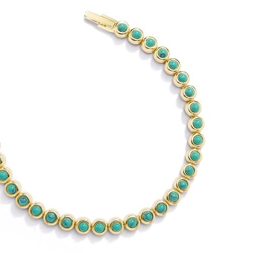 14K Gold Filled Tennis Bracelet For Women, 3MM Turquoise&CZ Gemstone Bezel Tennis Bracelet, Gold Bracelets for Women, 6.15/6.75/7.15 Inch