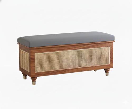 Image of MISAN Storage Boston Rattan Storage Trunk Box - Stylish & Practical Brown Wooden Chest for Home Organization | Versatile Storage Solution with Elegant Woven Design (A-Hony)