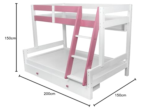 Image of KIDOMATE Mandarin Solid Wood Bunk Bed for Kids with Underbed Storage & Toy Rack | Space-Saving Twin Bed with Guard Rails, Ladder, Safety Design for Boys & Girls Bedroom (Pink, Single Over Double)