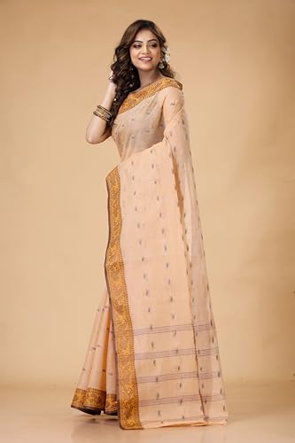 Image of Women's Traditional Bengal Tant Pure Cotton Design Border & Butta Tant Saree Without Blouse Piece