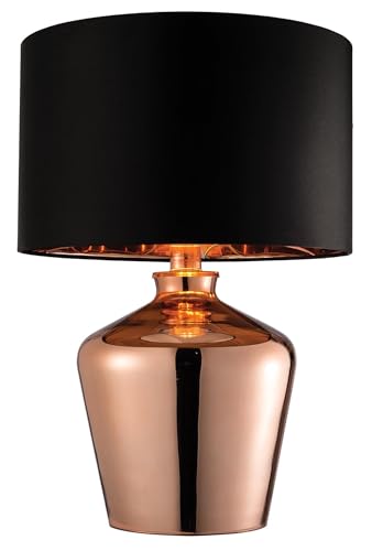 Copper Glass Inline Switch Table Lamp with Black Faux Silk Shade