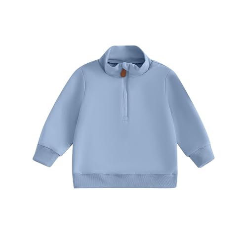 ZAXARRA Toddler Baby Boy Girl Sweatshirt Half Zipper Stand-up Neck Pullover Sweatshirt Tops Casual Fall Winter Clothes (Blue, 6-12 Months)