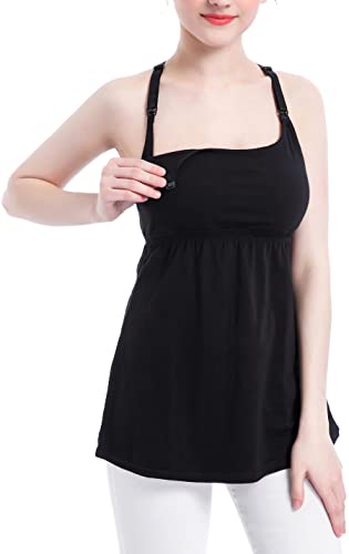 Suiek Maternity Nursing Tank Tops Cami Bra Breastfeeding Shirt (X-Large, S-Black+Burgundy+Grey Print+Stripe 4Pack, X_L) #TOP2