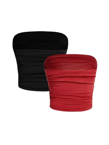 Image of Milumia Girl's 2 Pack Tube Top Ruched Strapless Sleeveless Bandeau Tops