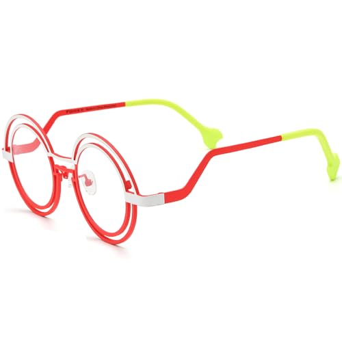 Image of FONEX Colorful Pure Titanium Glasses Frame Women Retro Round Eyeglasses