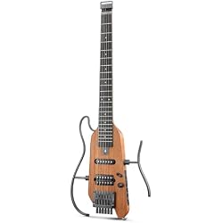 Donner HUSH X Electric Guitar, Headless Travel Guitar, Portable Mini Electric Guitar, Mahogany Body, Perfect for Travel and Practice, Natural