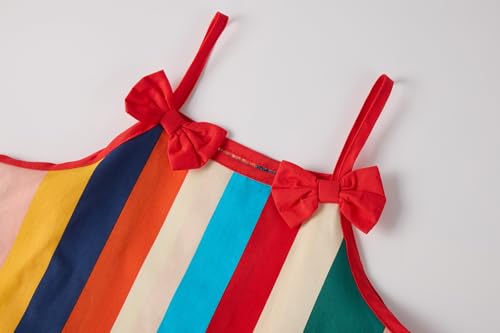 Girls Dresses Summer Sleeveless Rainbow Stripes Sundress Casual Cotton Dress with Bowknot3