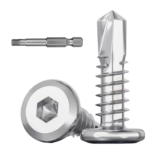 Dayalo 40 Stück Selbstschneidende Schrauben, Edelstahl Flachkopf Innensechskantschrauben Bohrschrauben, Blechschrauben M5,5 x 16mm, Mit Innensechskantbohrer