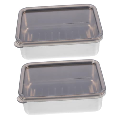 TOBBOMEY 2 piezas Contenedor de Almacenamiento para Queso y Mantequilla de Acero Inoxidable de Duradero y Resistente Diseño Compacto y Práctico para Refrigerador Familiar