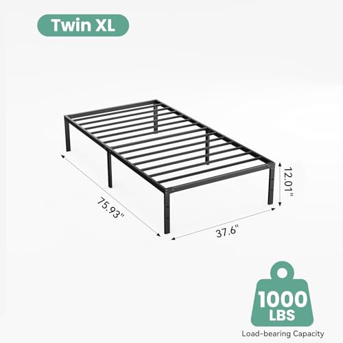 Image of Sweetcrispy Twin XL Size 12 Inch Platform Bed Frame, Heavy Duty Metal Foundation Frame, Noise-Free Sturdy Steel Slats, Underbed Storage, No Box Spring Needed, Quick Setup