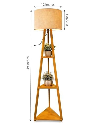 Image of Wooden Tripod Floor Lamp with 3 Shelves Modern Standing Lamp with Fabric Shade Decorative Shelf Floor Lamp for Living Room Bedroom & Home Decor Modern Standing Lamp for Living Room,Bedroom