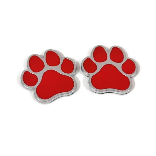 Image of PTDecals 2 PCS Red Chrome Metal Paw Print Car Emblem Decal Badge Dog Paws Footprint Metal Sticker for Auto Motorcycle Computer Home Decoration