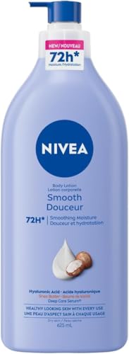 NIVEA Smooth 72-Hr Moisturizing Body Lotion for Dry Skin, Body Moisturizer with Hyaluronic Acid and Shea Butter, Non-Greasy and Quick-Absorbing, 625 mL Bottle