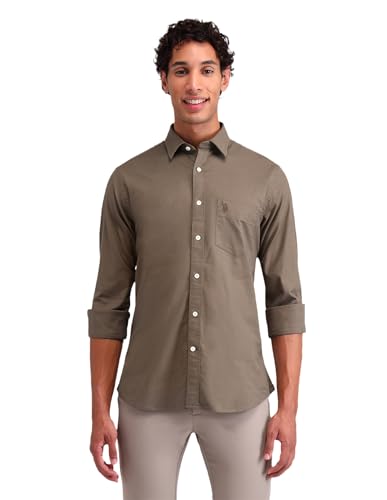 Image of U.S. POLO ASSN. Solid Tailored Fit Shirt for Men - 100% Cotton, Breathable & Comfortable, Full Sleeves Casual Shirt for Men