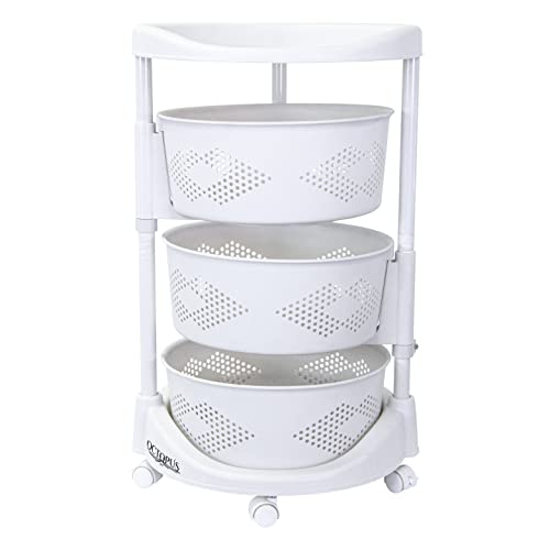 Octopus 360 3 Tier Rolling Cart Kitchen Organization Plastic Rotating Fruit Basket Teacher Classroom Supplies Organizer Makeup Storage Hair Salon Trolley Swivel Lockable Wheels Bar #TOP24