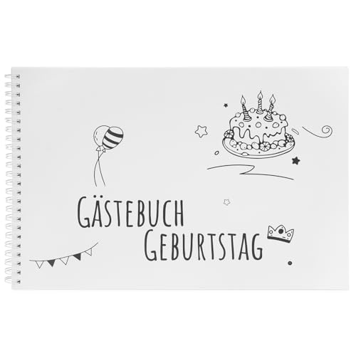 Gästebuch Geburtstag mit Fragen 14 Verschiedene Steckbriefe Inkl und 62 Doppelseiten Premium Dickem Papier Für 62 Einträge Fotoalbum Geburtstag mit Weißer Spiralbindung Für Jeden Geeignet - DIN A4