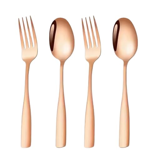 Image of Rosegold 4-Piece Cutlery Set - 2 Tablespoons (7.3 inch) & 2 Dinner Forks (7.7 inch), Food-Grade 18 /8 Stainless Steel Silverware Tableware, Ideal for Home, Restaurant, and Gifting
