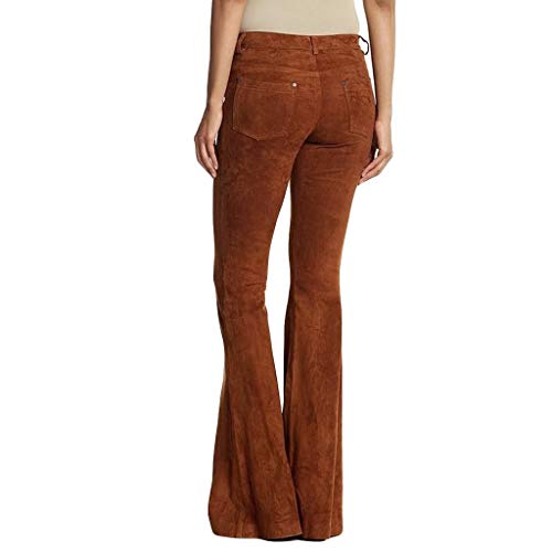 Toimothcn Women\'s Corduroy Bell Bottom Flare Trousers High Waisted Stretch Wide Leg Long Pants(Brown 1,M)