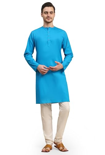 Image of SKAVIJ Men's Pure Cotton Solid Kurta Pajama Set Round Neck Casual Yoga Dress