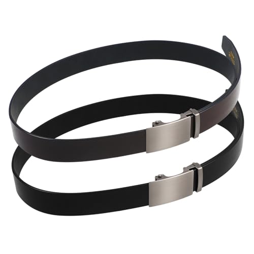 2pcs Men Brown Ratchet Belt Retro Automatic Buckle Adjustable Slide Belt for Formal and Casual Occasions